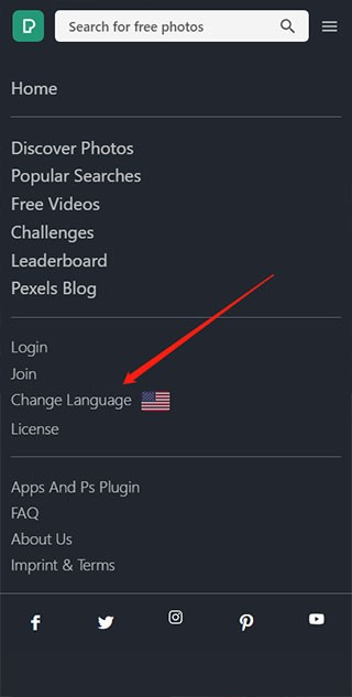 Pexels中文版语言设置