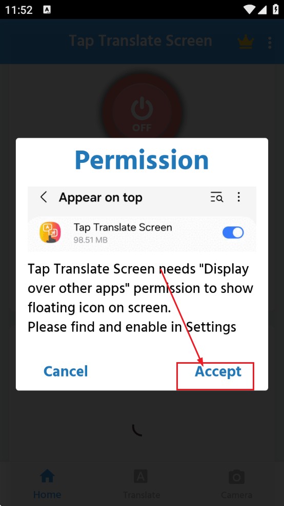 tap translate screen