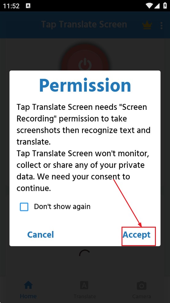 tap translate screen